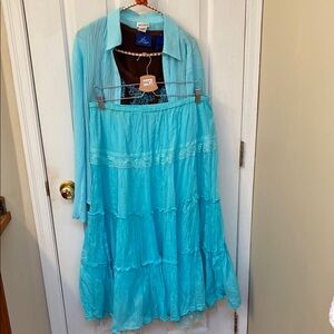 Turquoise and Brown Blouse Set